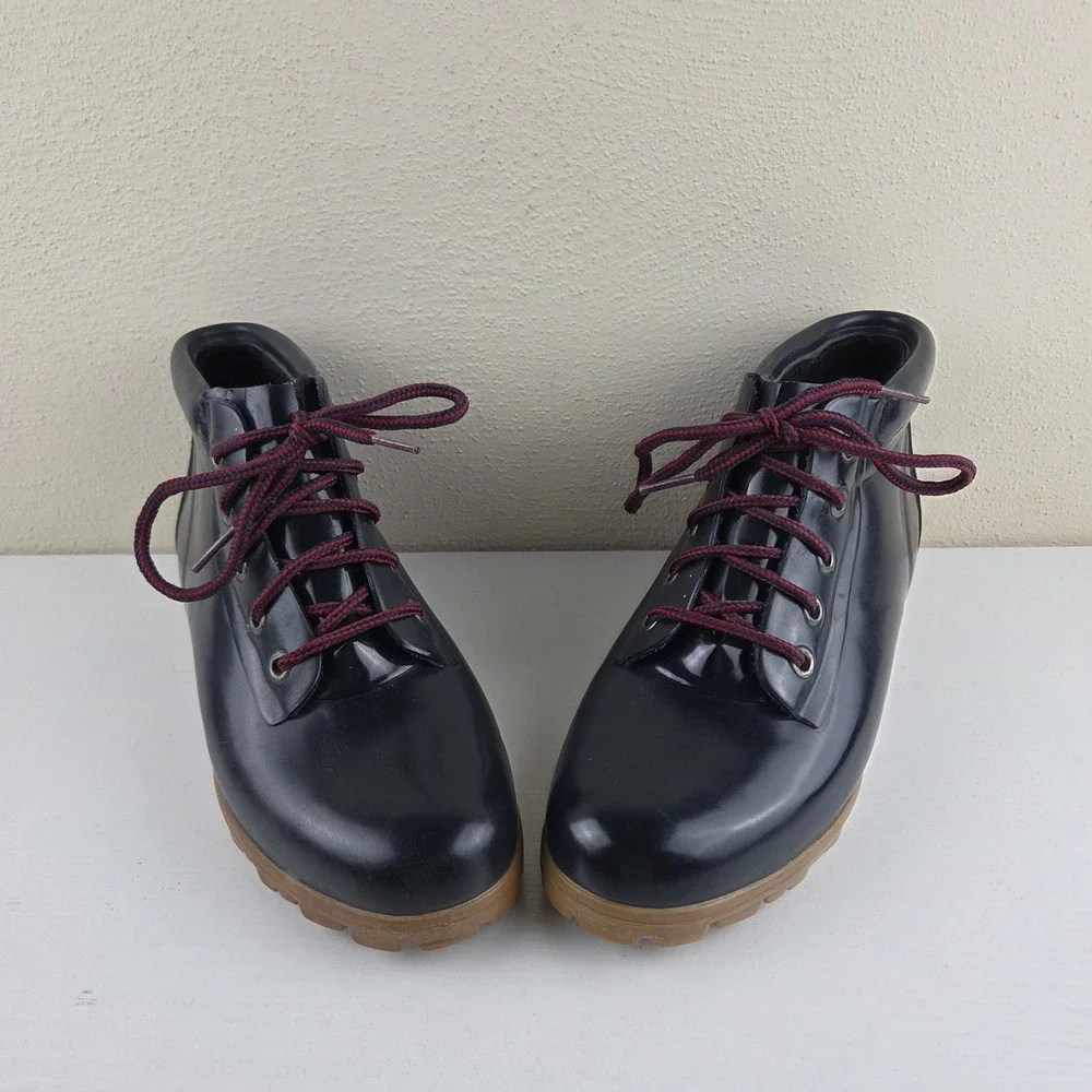 Lands End Vintage Rubber Navy Blue Rain Duck Garden Shoe Boots Women's Size 9 M